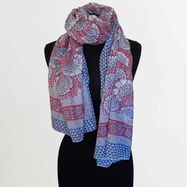 Cotton Scarf with Pink Blue Trees
