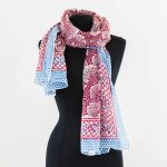 Cotton Scarf Red Blue Trees Design