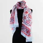 Cotton Scarf Red Turquoise Flower Design